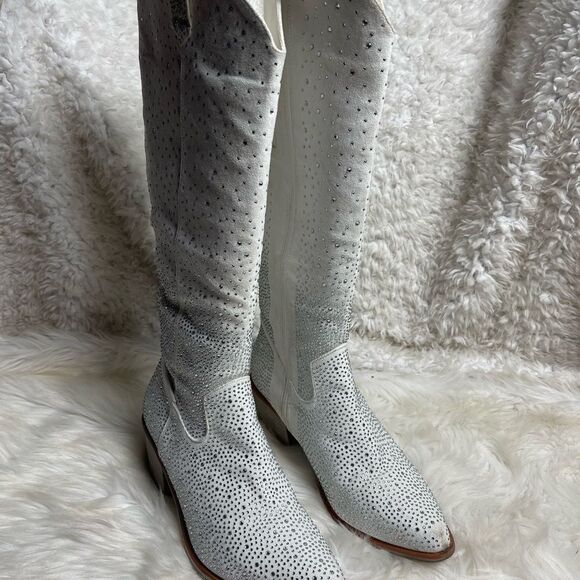 Pierre Dumas Wild Ones Glamour White textile Rhinestone Cowgirl Boots SZ10 - Picture 4 of 13